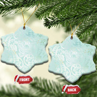 Polynesian Tiare Monstera Seafoam Green Ceramic Ornament Liquid Style - Polynesian Pride
