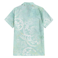 Polynesian Tiare Monstera Seafoam Green Family Matching Off Shoulder Short Dress and Hawaiian Shirt Liquid Style - Polynesian Pride