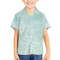 Polynesian Tiare Monstera Seafoam Green Family Matching Puletasi and Hawaiian Shirt Liquid Style - Polynesian Pride