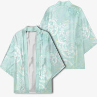 Polynesian Tiare Monstera Seafoam Green Kimono Liquid Style - Polynesian Pride