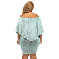 Polynesian Tiare Monstera Seafoam Green Off Shoulder Short Dress Liquid Style - Polynesian Pride