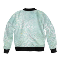 Polynesian Tiare Monstera Seafoam Green Sleeve Zip Bomber Jacket Liquid Style - Polynesian Pride