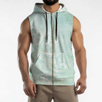 Polynesian Tiare Monstera Seafoam Green Sleeveless Zip Hoodie Liquid Style - Polynesian Pride
