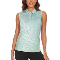 Polynesian Tiare Monstera Seafoam Green Women Sleeveless Polo Shirt Liquid Style - Polynesian Pride