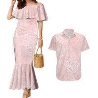 Polynesian Tiare Monstera Soft Pink Couples Matching Mermaid Dress and Hawaiian Shirt Liquid Style - Polynesian Pride