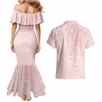 Polynesian Tiare Monstera Soft Pink Couples Matching Mermaid Dress and Hawaiian Shirt Liquid Style - Polynesian Pride