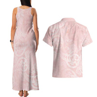 Polynesian Tiare Monstera Soft Pink Couples Matching Tank Maxi Dress and Hawaiian Shirt Liquid Style - Polynesian Pride
