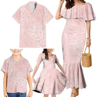 Polynesian Tiare Monstera Soft Pink Family Matching Mermaid Dress and Hawaiian Shirt Liquid Style - Polynesian Pride