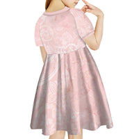 Polynesian Tiare Monstera Soft Pink Kid Short Sleeve Dress Liquid Style - Polynesian Pride
