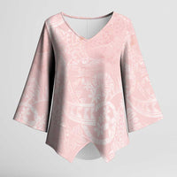 Polynesian Tiare Monstera Soft Pink Kimono Sleeve Blouse Liquid Style - Polynesian Pride