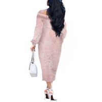 Polynesian Tiare Monstera Soft Pink Off The Shoulder Long Sleeve Dress Liquid Style - Polynesian Pride