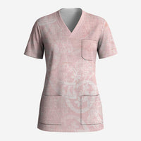 Polynesian Tiare Monstera Soft Pink Scrub Top Liquid Style - Polynesian Pride