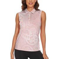 Polynesian Tiare Monstera Soft Pink Women Sleeveless Polo Shirt Liquid Style - Polynesian Pride