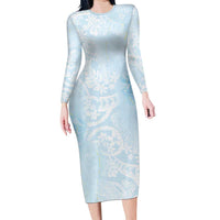Polynesian Tiare Monstera Baby Blue Family Matching Long Sleeve Bodycon Dress and Hawaiian Shirt Liquid Style - Polynesian Pride