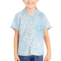 Polynesian Tiare Monstera Baby Blue Family Matching Long Sleeve Bodycon Dress and Hawaiian Shirt Liquid Style - Polynesian Pride