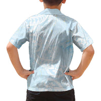 Polynesian Tiare Monstera Baby Blue Family Matching Off Shoulder Short Dress and Hawaiian Shirt Liquid Style - Polynesian Pride
