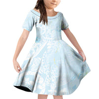 Polynesian Tiare Monstera Baby Blue Family Matching Off Shoulder Short Dress and Hawaiian Shirt Liquid Style - Polynesian Pride