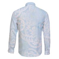 Polynesian Tiare Monstera Baby Blue Family Matching Off Shoulder Short Dress and Hawaiian Shirt Liquid Style - Polynesian Pride