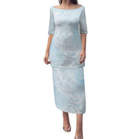 Polynesian Tiare Monstera Baby Blue Family Matching Puletasi and Hawaiian Shirt Liquid Style - Polynesian Pride