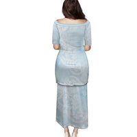 Polynesian Tiare Monstera Baby Blue Family Matching Puletasi and Hawaiian Shirt Liquid Style - Polynesian Pride