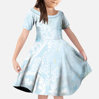 Polynesian Tiare Monstera Baby Blue Family Matching Tank Maxi Dress and Hawaiian Shirt Liquid Style - Polynesian Pride