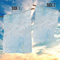 Polynesian Tiare Monstera Baby Blue Garden Flag Liquid Style - Polynesian Pride