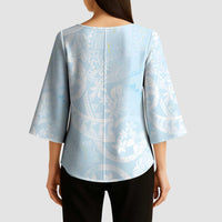 Polynesian Tiare Monstera Baby Blue Kimono Sleeve Blouse Liquid Style - Polynesian Pride