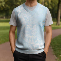 Polynesian Tiare Monstera Baby Blue Christmas Knitted V-Neck Vest Liquid Style - Polynesian Pride