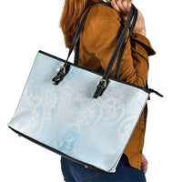 Polynesian Tiare Monstera Baby Blue Leather Tote Bag Liquid Style - Polynesian Pride
