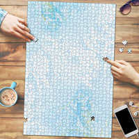 Polynesian Tiare Monstera Baby Blue Puzzle Liquid Style - Polynesian Pride