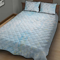 Polynesian Tiare Monstera Baby Blue Quilt Bed Set Liquid Style - Polynesian Pride