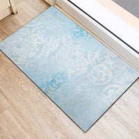 Polynesian Tiare Monstera Baby Blue Rubber Doormat Liquid Style - Polynesian Pride
