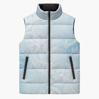 Polynesian Tiare Monstera Baby Blue Sleeveless Puffer Jacket Liquid Style - Polynesian Pride