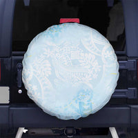 Polynesian Tiare Monstera Baby Blue Spare Tire Cover Liquid Style - Polynesian Pride