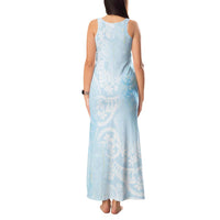 Polynesian Tiare Monstera Baby Blue Tank Maxi Dress Liquid Style - Polynesian Pride