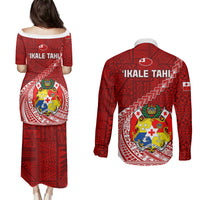 Tonga Rugby Couples Matching Puletasi Dress and Long Sleeve Button Shirts Tongan Ngatu Pattern White Version LT01 - Polynesian Pride
