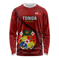 Custom Tonga Rugby Long Sleeve Shirt Tongan Ngatu Pattern Black Version LT01