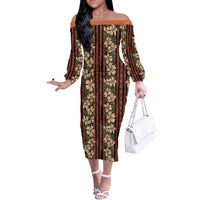 Hawaii Hibiscus Off The Shoulder Long Sleeve Dress Retro Style - Polynesian Pride