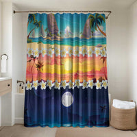 Hawaii Beach Landscape Time-Lapse Bathroom Set Tropical Plumeria Flowers - Polynesian Pride