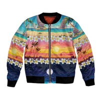 Hawaii Beach Landscape Time-Lapse Bomber Jacket Tropical Plumeria Flowers - Polynesian Pride