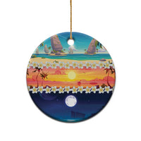 Hawaii Beach Landscape Time-Lapse Ceramic Ornament Tropical Plumeria Flowers - Polynesian Pride