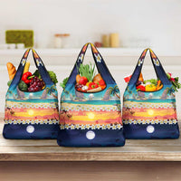 Hawaii Beach Landscape Time-Lapse Grocery Bag Tropical Plumeria Flowers - Polynesian Pride