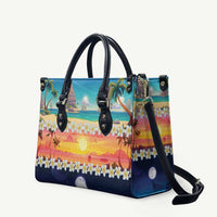 Hawaii Beach Landscape Time-Lapse Leather Bag Tropical Plumeria Flowers - Polynesian Pride