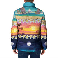 Hawaii Beach Landscape Time-Lapse Padded Jacket Tropical Plumeria Flowers - Polynesian Pride