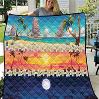 Hawaii Beach Landscape Time-Lapse Quilt Tropical Plumeria Flowers - Polynesian Pride