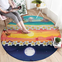 Hawaii Beach Landscape Time-Lapse Round Carpet Tropical Plumeria Flowers - Polynesian Pride