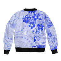 Fiji Masi With Hibiscus Tapa Tribal Bomber Jacket Blue Pastel LT01 - Polynesian Pride