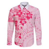 Fiji Masi With Hibiscus Tapa Tribal Family Matching Puletasi Dress and Hawaiian Shirt Pink Pastel LT01 Dad's Shirt - Long Sleeve Pink - Polynesian Pride