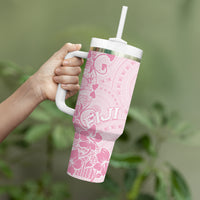 Fiji Masi With Hibiscus Tapa Tribal Tumbler With Handle Pink Pastel