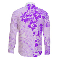 Fiji Masi With Hibiscus Tapa Tribal Family Matching Off Shoulder Long Sleeve Dress and Hawaiian Shirt Purple Pastel LT01 - Polynesian Pride